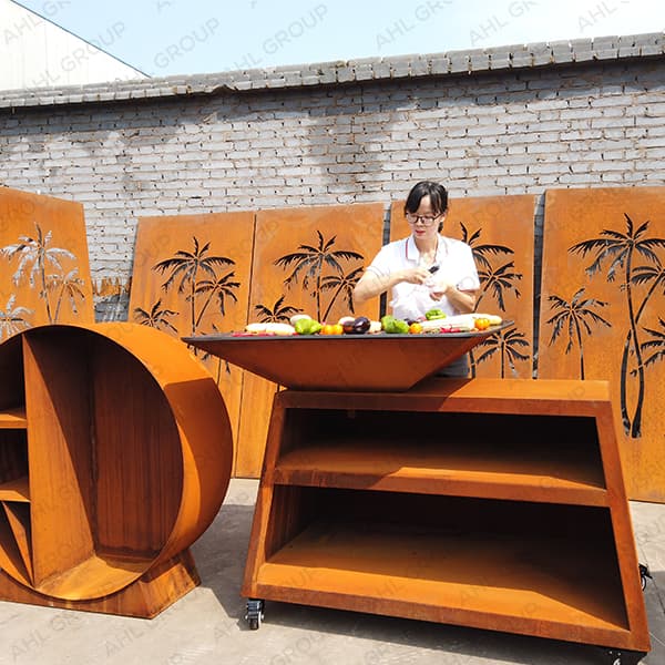 <h3>Modern Design CORTEN Steel Outdoor Wood / Charcoal BBQ Grill </h3>
